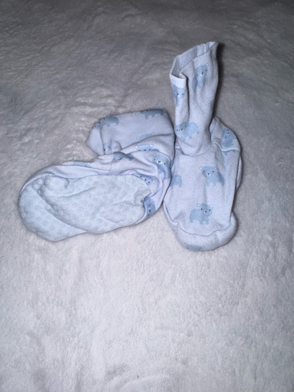 Place Baby Blue Plush Gripper Socks with Bear Pattern